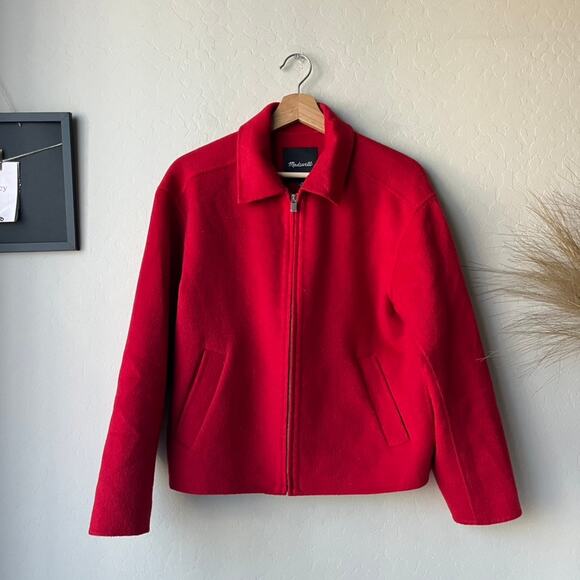 Madewell Red Collared Wool Zip Front Double-Faced Rounded-Sleeve Jacket Size XS - Picture 2 of 9